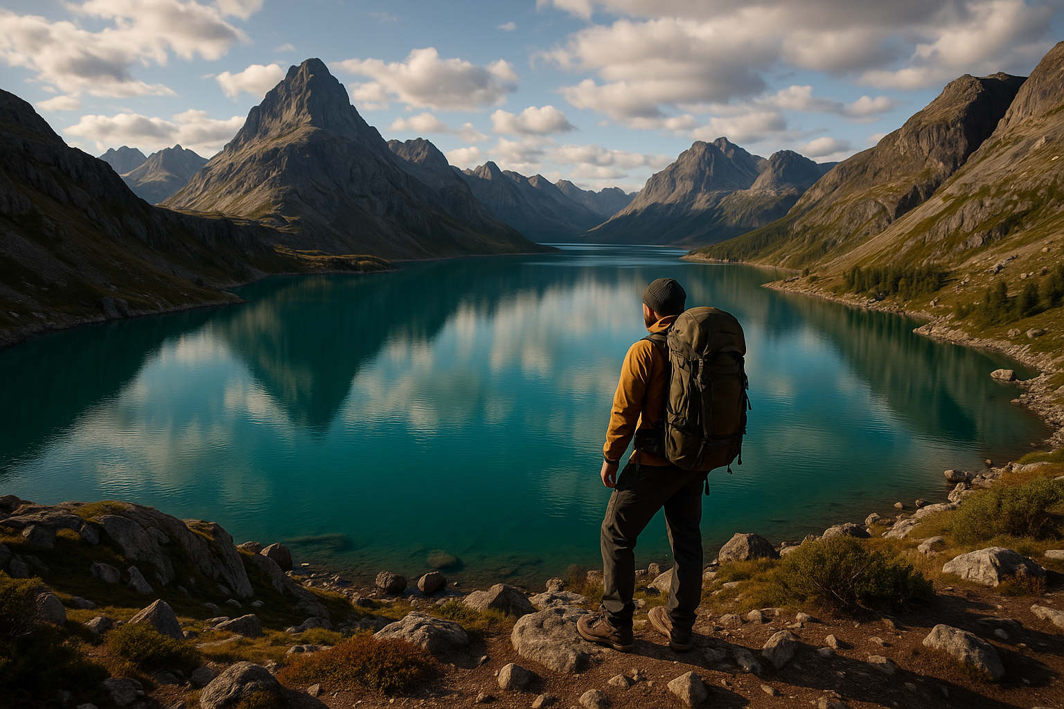 Serene mountain lake landscape